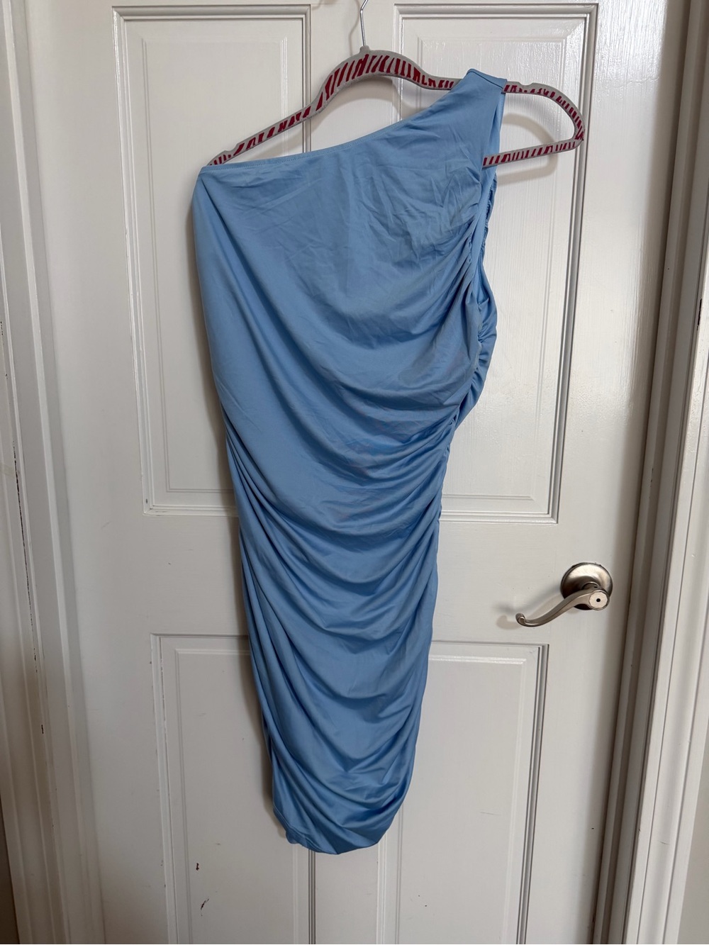 NWT Pretty Garden Ice Blue One Shoulder Rauched Bodycon Midi Dress Size L - Picture 2 of 6